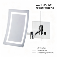Manufacturer OEM ODM Square Wall Mounted Mirror LED Lighted Foldable Design Bathroom Mirror Single Sided