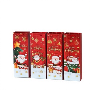 Sac cadeau pour bouteille de vin de Noël, en carton rouge et blanc, emballage pour champagne, sac souvenir en papier, logo personnalisé - Product Image 3