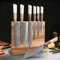 Ensemble de 9 couteaux de cuisine en acier Damas VG10, style japonais, manche en bois de burl et résine