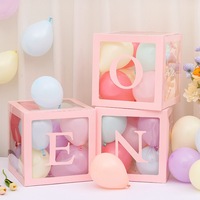 Boîtes à ballons sur le thème de la fête prénatale en carton rose et blanc, boîte à ballons transparente pour la décoration des fournitures de fête