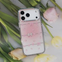 Coque de téléphone mignonne et féminine avec nœud et motif cœur, strass scintillants, protection d'appareil photo pour iPhone 17 Pro Max 16 15 14 13 12 11