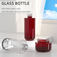 Botol Serum & Krim Maskara Kaca Silinder Tebal Desain Baru Warna Merah 50g/30g/30ml-150ml Isi Ulang