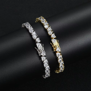 Positive and Negative Heart-shaped Women's <b>Copper</b> Inlaid Zircon <b>Bracelet</b>, Three-claw Love Zircon Tennis <b>Bracelet</b> for Women - Product Image 1