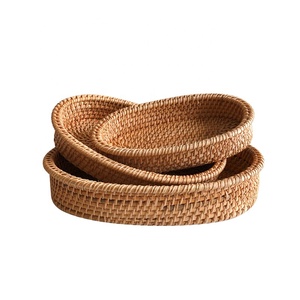 Oval Rattan woven fruit basket hand-woven Nordic style bread basket for living room household storage basket serving tray
