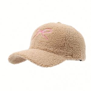 Gorra de Béisbol de Moda para Mujer, Otoño Invierno, Cálida, de Terciopelo, con Lazo Bordado y Peluche - Product Image 4