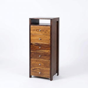 Commode de chambre à coucher T Contrast à 6 tiroirs en teck massif, style moderne du milieu du siècle, avec structure en acier et design autoportant - Product Image 4