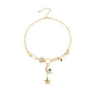 Collar de moda chapado en oro de 18 quilates de aleación de Zinc para mujer, collar de Babero con colgante pequeño de diamante en relieve con moneda de misticismo para niñas y mujeres - Product Image 5