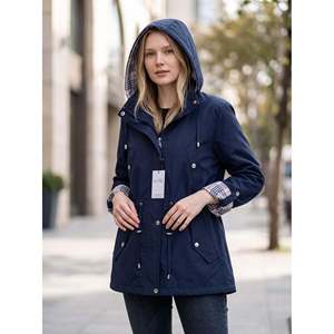 Vetr Trench-coat bleu marine pour femme, taille plus, 80 cm, veste à capuche pour le printemps - Product Image 2