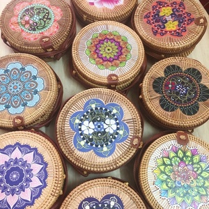 Handmade Unisex Rattan Wicker <strong>Eco</strong>-<strong>Friendly</strong> Cotton <strong>Purse</strong> Large Capacity Zipper Soft Lightweight Durable Handbag Circle Design - Product Image 3