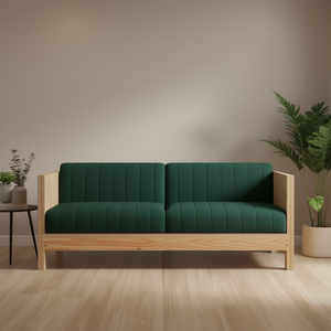 Dark Green Three Seat <b>Sofa</b> 100% Polyester Foam Filled Plywood <b>Wood</b> <b>Frame</b> Minimalist Living Room Furniture - Product Image 2