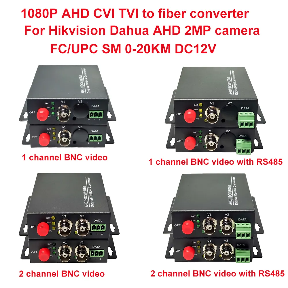 Ahd Cvi Tvi видео конвертер волоконно-оптический медиаконвертер 1/2 Ch 1080p DC 12 В система видеонаблюдения одномодовый 2 порта BNC