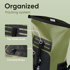 Sac à dos étanche 35L à fermeture roll-top, sac de randonnée souple pour l'extérieur, bretelles réglables, poche zippée, pêche, voyage, unisexe, carré - Product Image 2