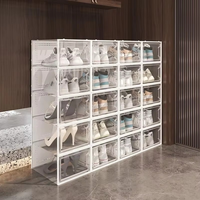 Boîte de rangement à chaussures empilable en plastique pour placard, organisateur pliable pour baskets, conteneur de rangement pour chaussures
