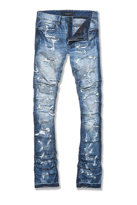Jeans skinny à effet ondulé pour hommes, design personnalisé OEM, jeans en denim empilés - Product Image 5