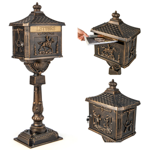 Buzón de Jardín de Aluminio Fundido con Puerta de Seguridad, Acceso por Pedestal y Cerradura con Llave de Estilo <span class=keywords><strong>Antiguo</strong></span>, Acabado Negro Frontal - Product Image 6