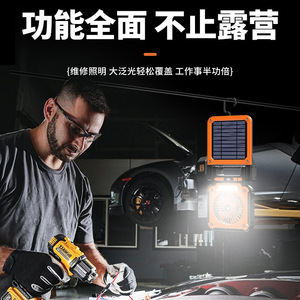 Luz de ventilador solar con lámpara LED, luz de trabajo portátil para acampar al aire libre, recargable por USB, naranja X99 - Product Image 2