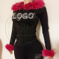 Femmes Y2k col en fourrure manches longues sweat à capuche court et pantalons de survêtement 2 pièces ensemble automne sweats gaufré tricot vestes Streetwear