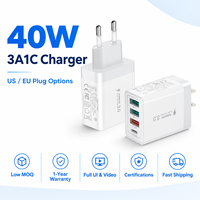 Produits tendance 40W avec prise US EU, accessoires mobiles multifonctions 4 en 1, chargeur rapide multi-ports pour iPhone