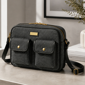 Sac bandoulière en jean bleu pour <span class=keywords><strong>homme</strong></span> avec deux poches avant, finitions en cuir végétalien, sac messager, sac à bandoulière pour les déplacements quotidiens - Product Image 2