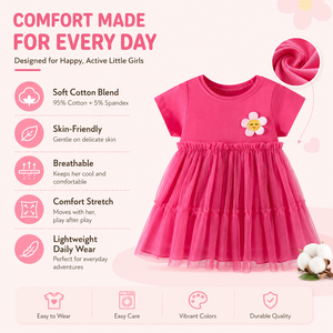 Robe de princesse <span class=keywords><strong>tutu</strong></span> rose en <span class=keywords><strong>tulle</strong></span> et mélange de coton respirant à manches courtes, motif floral, longueur genou, silhouette plage, pour filles, personnalisable OEM - Product Image 4