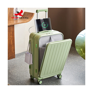 Gift Custom New Designer Front Open Smart Trolley Case with USB Port, Cup Holder & Waterproof Feature Smart Luggage <b>Suitcase</b> - Product Image 2