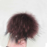 Pompon en fourrure naturelle pour bonnets tricotés d'hiver, pompons en fourrure de renard argenté naturelle avec boucles, pompon en fourrure de raton laveur multicolore de grande taille