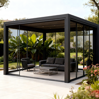 Pergola personnalisée en aluminium avec revêtement en poudre, toit rétractable motorisé, éclairage LED, imperméable/anti-vent