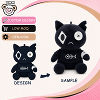Peluche personnalisée Chat Noir Gothique avec yeux à boutons et broderie d'arêtes de poisson, faible MOQ