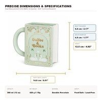 Tasse en porcelaine en forme de livre avec poignée, design minimaliste moderne, emballage sécurisé pour le café