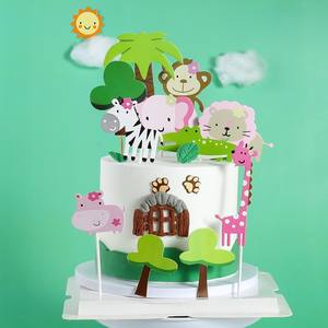 ตัวการ์ตูนน่ารักรูปสัตว์ป่าและของสะสมป้ายคัพเค้กสุขสันต์วันเกิดและวันวาเลนไทน์ตกแต่งด้วยยีราฟและเสือ - Product Image 5