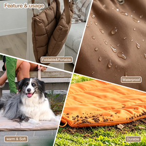 Sac de transport 2-en-1 pour animaux de compagnie, <span class=keywords><strong>lit</strong></span> de voyage pliable <span class=keywords><strong>et</strong></span> portable pour chien, tapis de <span class=keywords><strong>camping</strong></span> imperméable en Oxford avec poche zippée, personnalisable pour la randonnée, la plage <span class=keywords><strong>et</strong></span> la voiture - Product Image 3