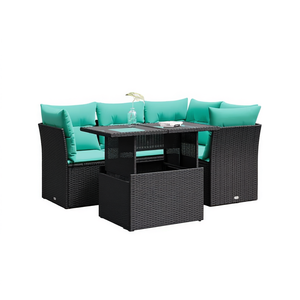 Set Divano da Giardino in Polyrattan Nero a 5 Pezzi con Cuscini, Arredamento da Esterno dal Design Contemporaneo per Giardino - Product Image 1