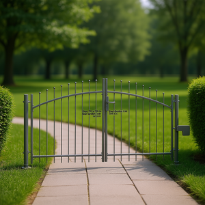 Portail de jardin en acier 59 x 118 po avec serrure, design contemporain, style battant, revêtement gris poudré - Product Image 3