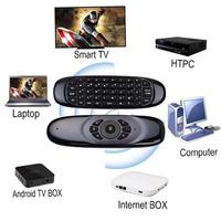 2.4G RF Remote Control Air Mouse Bahasa Inggris Rusia Spanyol Keyboard Nirkabel Lampu Latar Suara C120 untuk Android Smart TV Box
