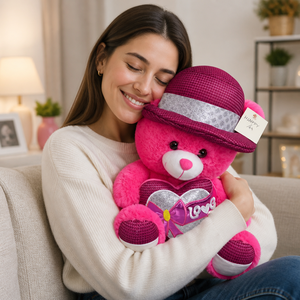 Set de Osos de Peluche Suaves Personalizados al por Mayor con Gorro a Cuadros y Decoración de Corazón LOVE, Osos Lindos Rojos y Fucsia para <span class=keywords><strong>el</strong></span> Día de San Valentín - Product Image 4