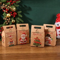 Boîte cadeau rectangulaire en papier kraft de Noël, motif bonhomme de neige, renne, sapin, logo personnalisé, style dossier avec ruban, pour artisanat et cadeaux