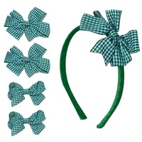 Accessoires de mode pour filles : Ensemble de 5 bandeaux à nœuds écossais style britannique et pinces à cheveux florales style princesse