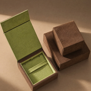 Coffret à bijoux en daim vert olive et marron Zebopak avec boîte à bagues, boucles d'oreilles et collier, collection de cadeaux de Noël, vente en gros - Product Image 1