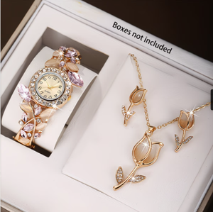Orologio da Polso da Donna in Lega Stile Coreano di Lusso Leggero ed Estetico + Set di Gioielli Tulipano 3 Pezzi NW0027 - Product Image 1