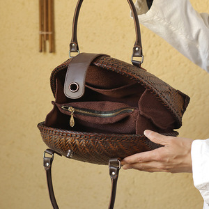 Retro Bamboo Woven <b>Handbag</b> Regular Shape Durable Unisex Garden Use Anji Origin ZB-0010 - Product Image 3