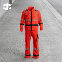 Traje de Trabajo de Alta Visibilidad JIADE Clase 3, Tela TC de 290 g/m², Kit Reflectante Rojo Fluorescente para Hombre con Puños Ajustables, para Mantenimiento
