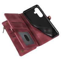 Dompet Kulit PU untuk Ponsel Samsung S24, 9 Slot Kartu + Kantong Koin Ber-resleting, Penyangga, Pemblokir RFID, 360 °   Perlindungan