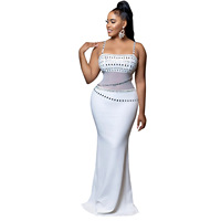 Haute qualité couleur unie femmes fête Maxi robe élégante Club fête robe de soirée diamant Slip robes avec strass