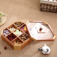 Boîte de rangement carrée moderne en bois avec compartiments pour fruits secs, noix, bonbons, graines de melon et snacks - Écologique pour les fêtes