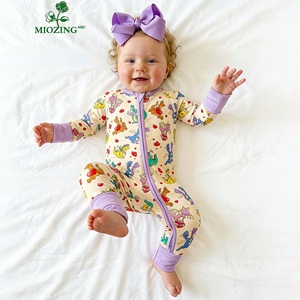 Miozing Çevre Dostu Dinozor Desenli Bebek Pijamaları Unisex Tüm Mevsim Tulumları Spandeks Bambu Elyaf Nefes Alabilen Yıkanabilir Çift Yönlü - Product Image 1