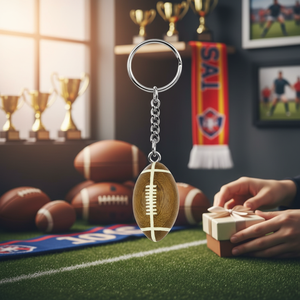 Porte-clés en bois en forme de ballon de rugby, mini pendentif avec chaîne pour les fans de sport et les cadeaux - Product Image 3