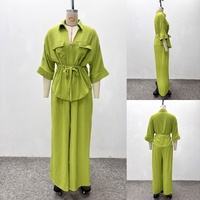 Ensemble 2 pièces tendance 2026 pour femme : chemise à manches courtes col en V et pantalon large – Tenue élégante pour dames