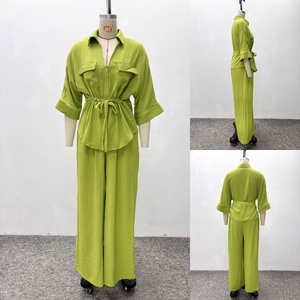 Conjunto de 2 Piezas de Ropa para Mujer a la Moda 2026, Estilo Urbano, Camiseta de Manga Corta con Cuello en V y Pantalón de Pierna Ancha, Atuendo Elegante para Damas - Product Image 4