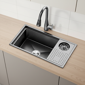 Lavello da Bar MOSHE in Acciaio Inox Nascosto con Copertura e Rubinetto, Nero Nano, Fatto a Mano, Vasca Singola, Design Tedesco, per Uso su Isola o Bancone Bar - Product Image 1