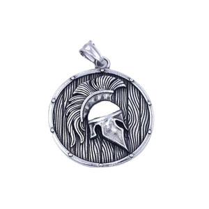 Yunnique – collier avec pendentif guerrier Spartan en acier inoxydable, design de bouclier rond unisexe, style rétro Punk, 216090 - Product Image 5